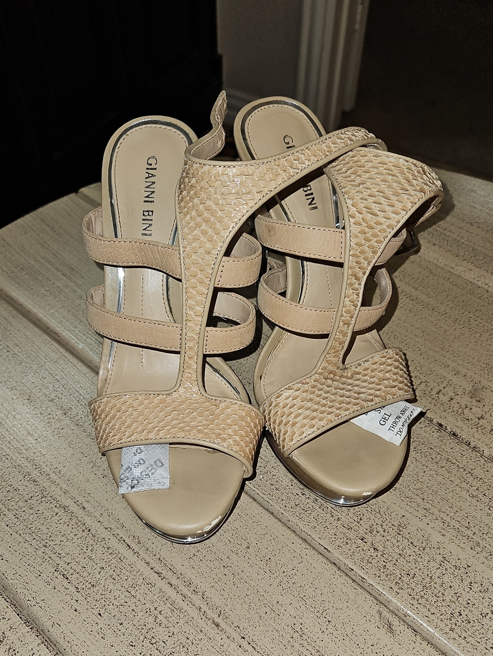 Gianni Bini Beige/Tan Strappy Textured Heels